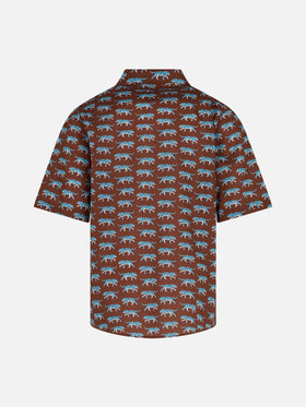 Brown Boy muslin cotton shirt Sharouk with tiger print - MC2 Saint Barth