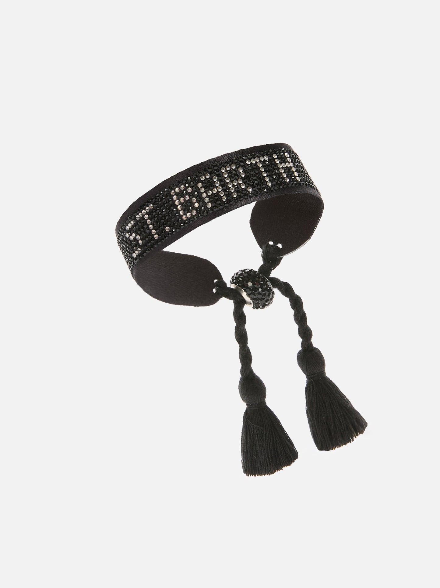 Bracciale in tessuto con lettering St. Barth in perline nere