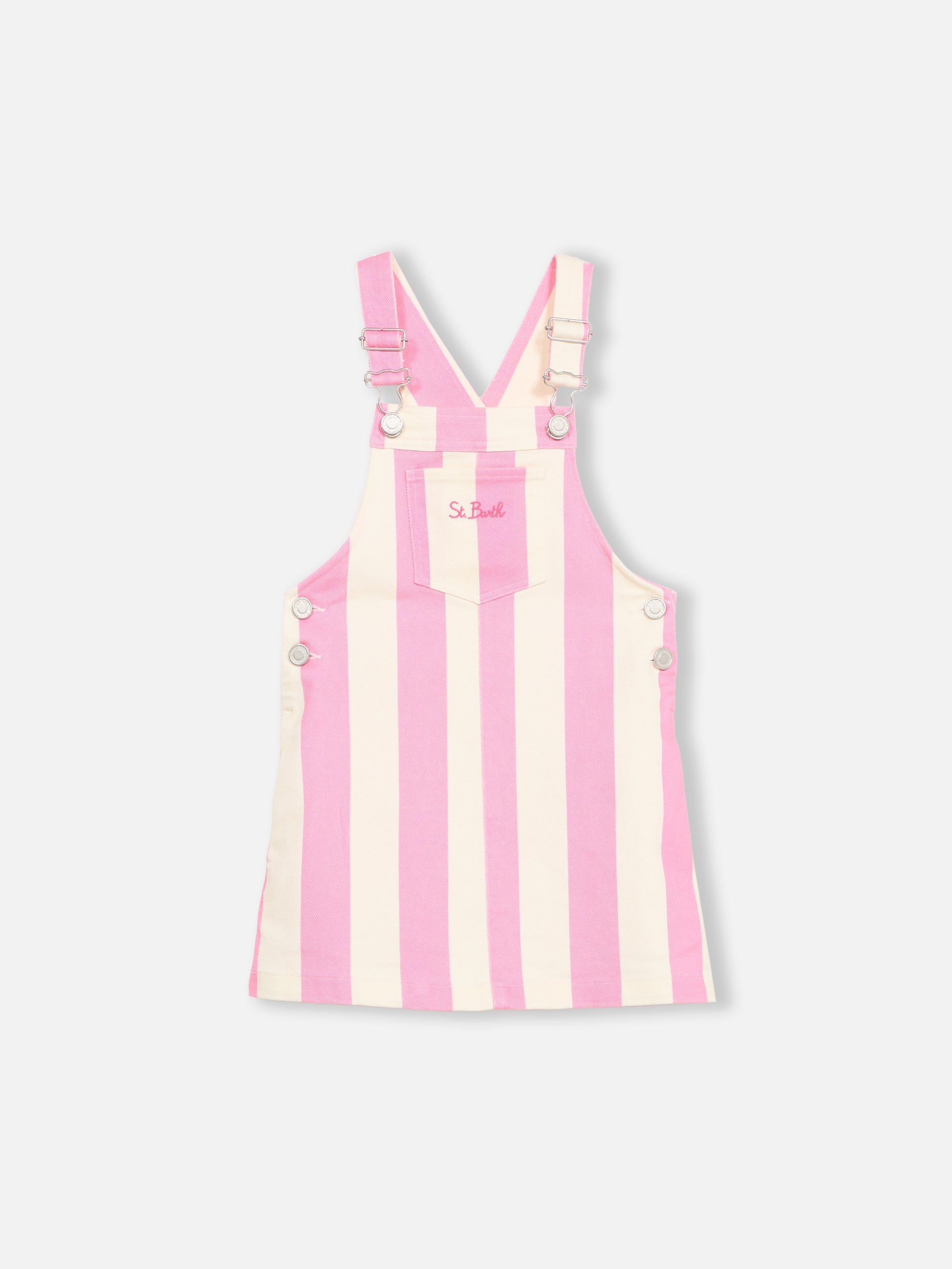 Girl pink striped denim short overall Tecla Jr - MC2 Saint Barth