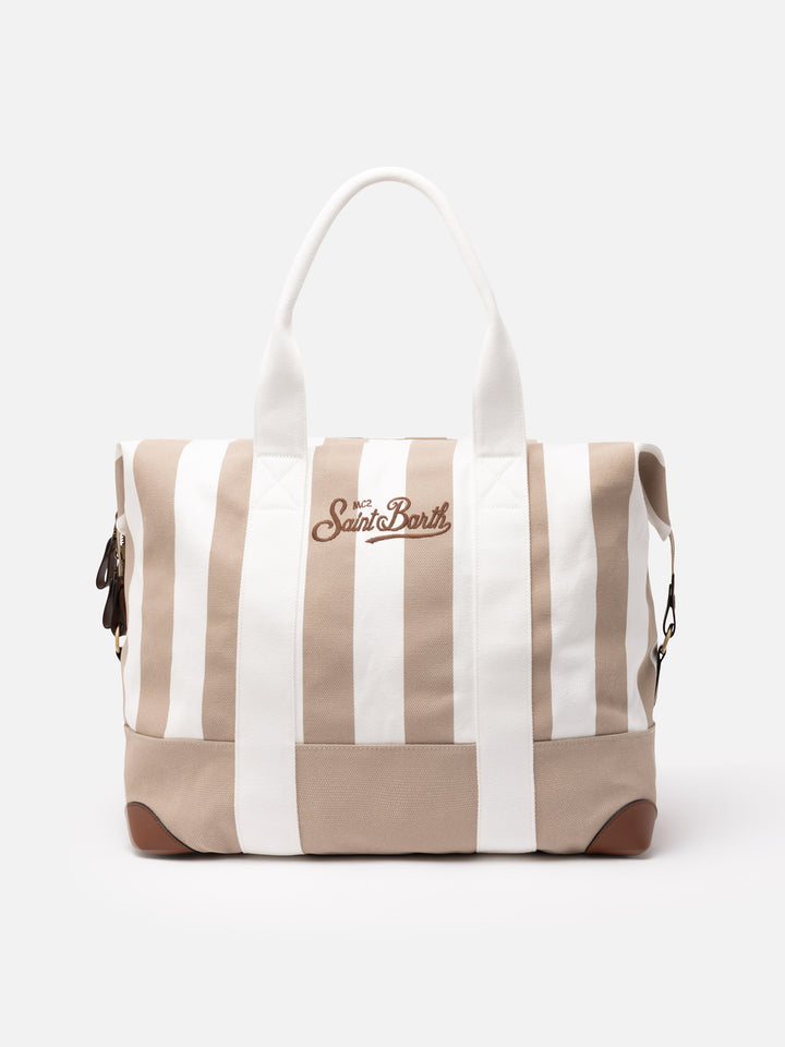Travel Duffel Bag in canvas di cotone con stampa a righe