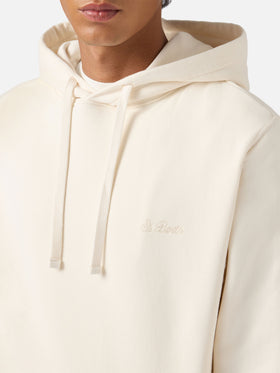 Tribeca cotton hoodie in cream with St. Barth embroidery