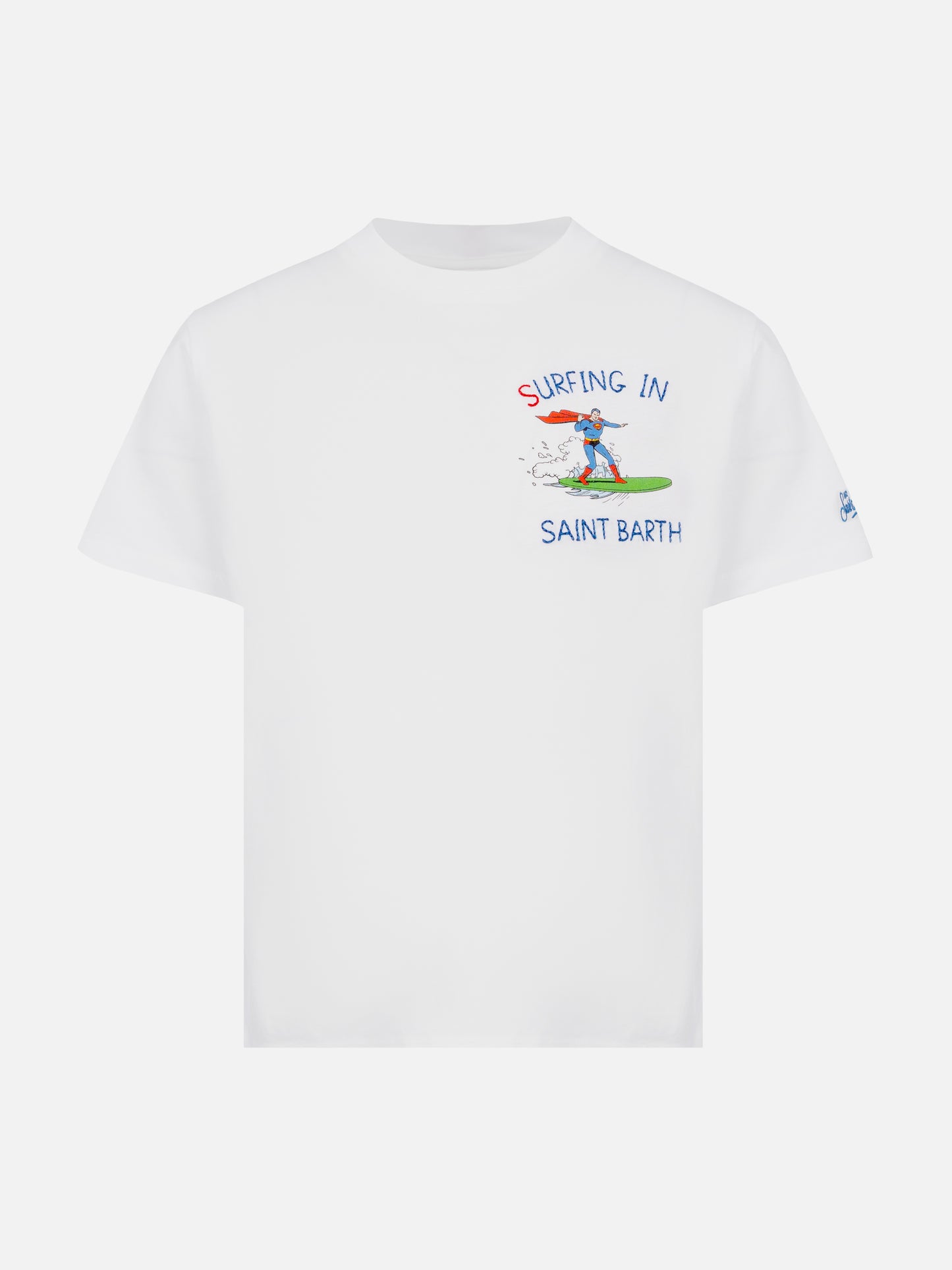 Baumwoll-T-Shirt mit Surfing in St. Barth-Stickerei und Superman-Aufdruck | MARVEL SPECIAL EDITION