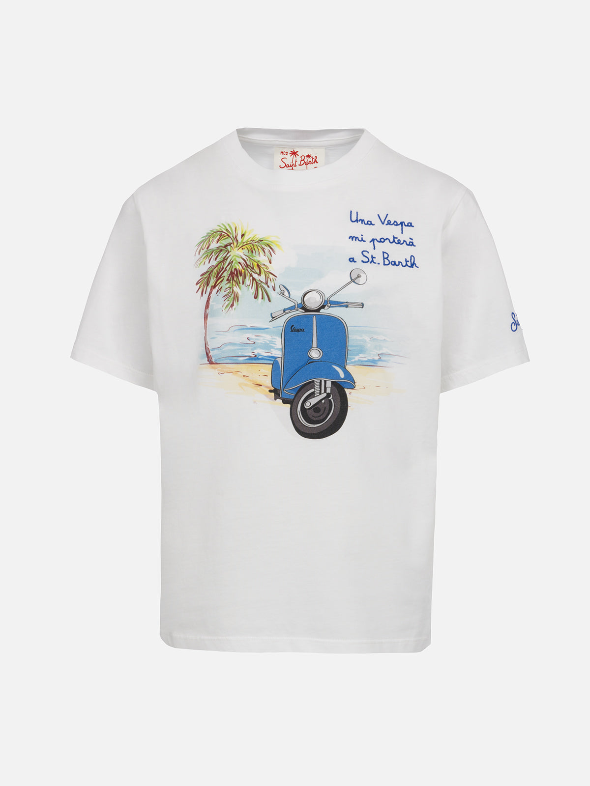 Boy cotton t shirt with Vespa print and embroidery VESPA SPECIAL EDI MC2 Saint Barth