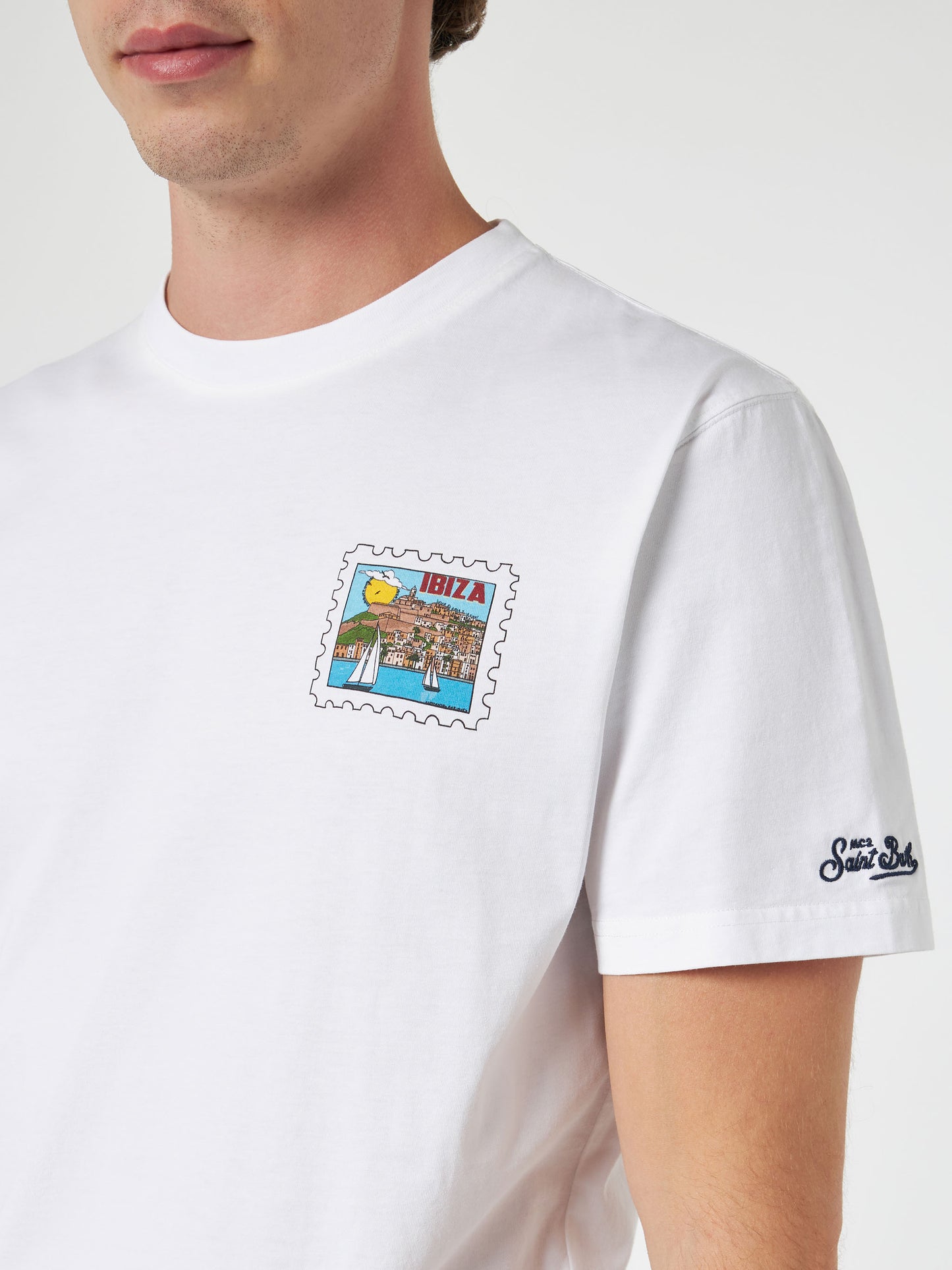 Man cotton t-shirt with Ibiza postcard front and back print | ALESSANDRO ENRIQUEZ SPECIAL EDITION - MC2 Saint Barth