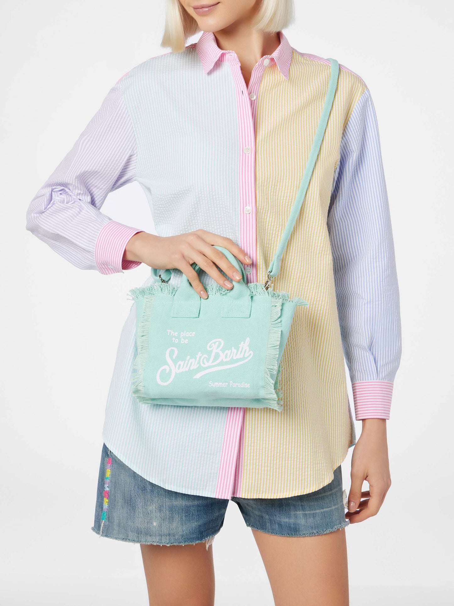 Water green cotton canvas Mini Vanity bag - MC2 Saint Barth