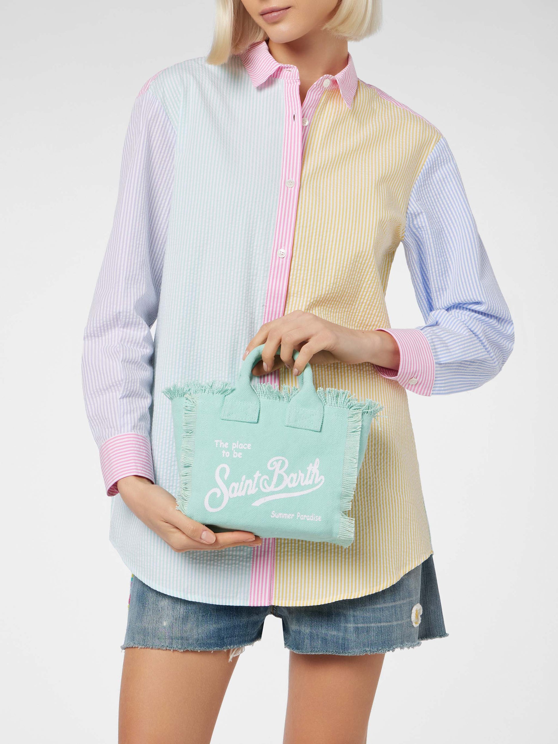 Water green cotton canvas Mini Vanity bag - MC2 Saint Barth