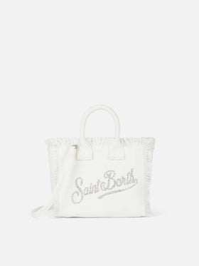 White cotton canvas Mini Vanity bag with rhinestone logo - MC2 Saint Barth