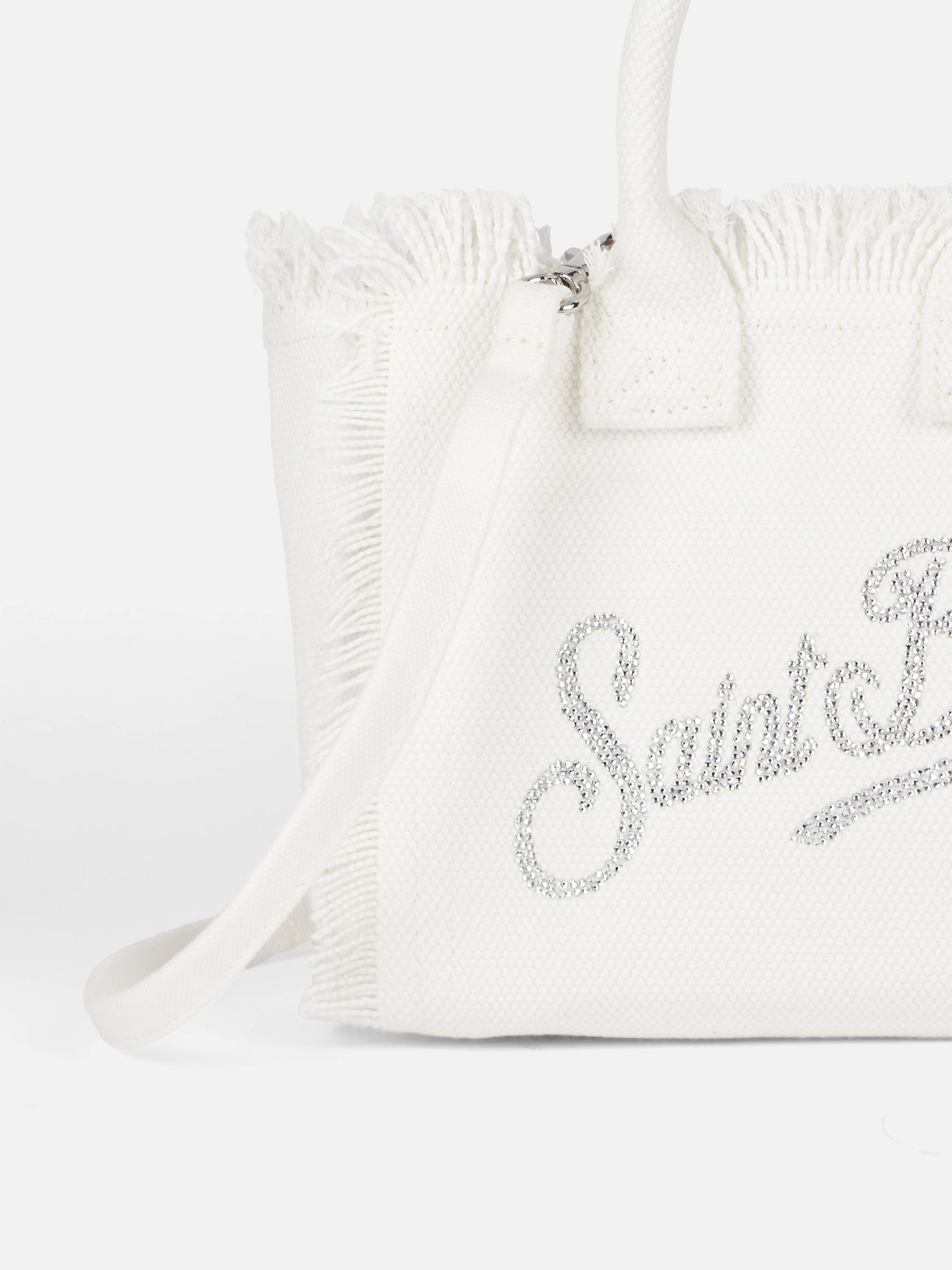 White cotton canvas Mini Vanity bag with rhinestone logo - MC2 Saint Barth