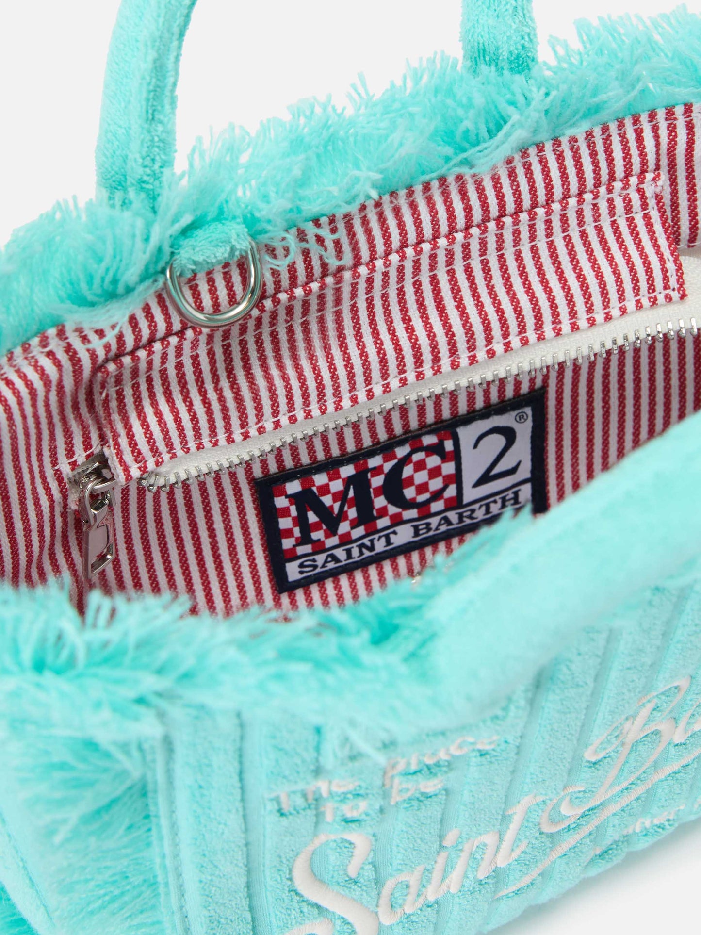 Borsa Vanity mini in tessuto effetto spugna con righe in rilievo