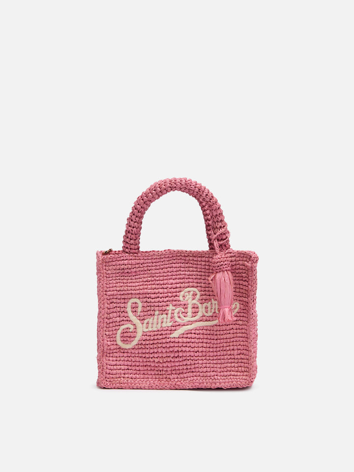 Borsa Mini Vanity in rafia rosa con ricamo Saint Barth