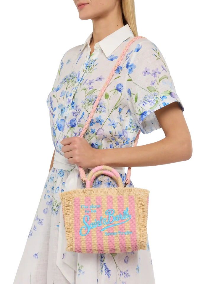 Mini Vanity Straw effect bag with striped print - MC2 Saint Barth