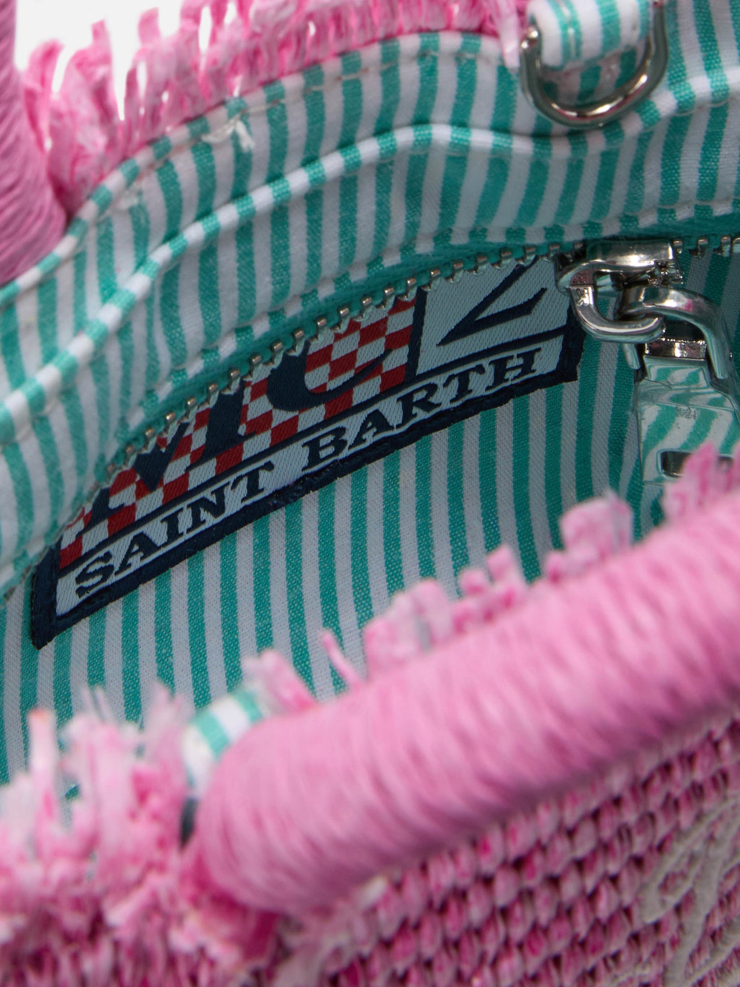 Borsa Vanity micro effetto paglia con dettagli rosa