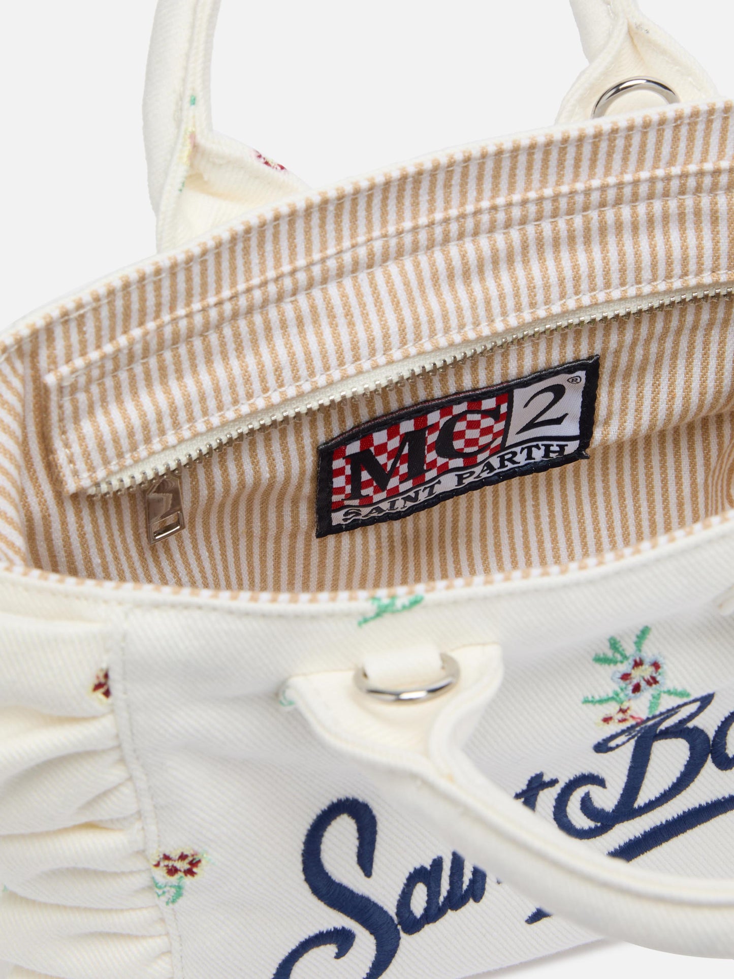 Mini Vanity Volant bag in denim with flower embroidery - MC2 Saint Barth