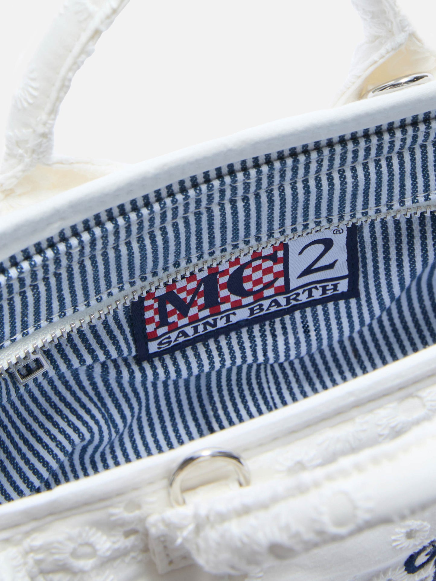 Borsa Vanity mini volant in cotone sangallo bianca