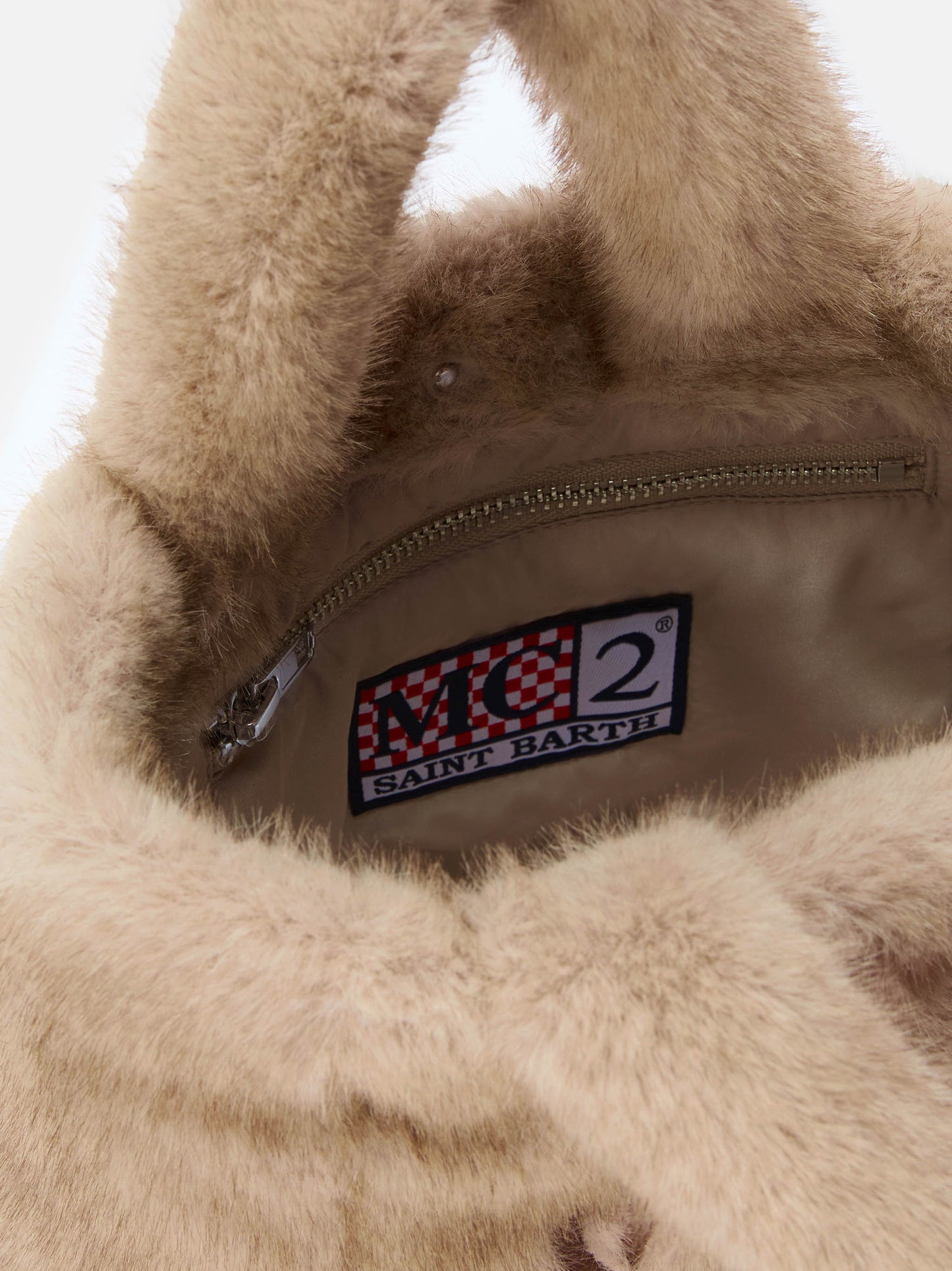 Vanity Mini Soft Handtasche aus beigefarbenem Kunstfell