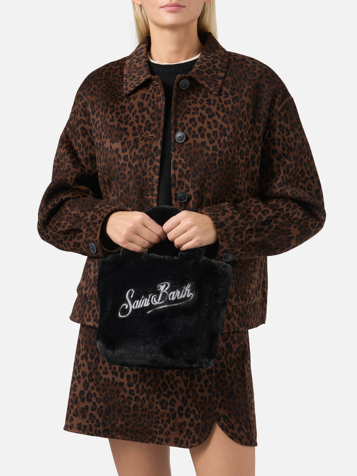 Borsa morbida a mano Vanity Mini Soft in faux fur nero