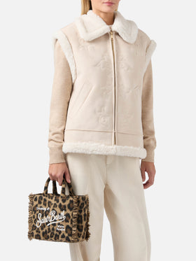 Borsa a mano Vanity Mini Felt in misto lana leopardata