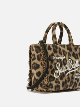 Borsa a mano Vanity Mini Felt in misto lana leopardata