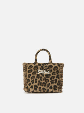Borsa a mano Vanity Mini Felt in misto lana leopardata