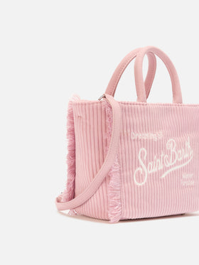 Borsa a mano Vanity Mini Corduroy in velluto a coste e faux suede rosa