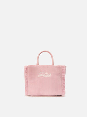 Borsa a mano Vanity Mini Corduroy in velluto a coste e faux suede rosa