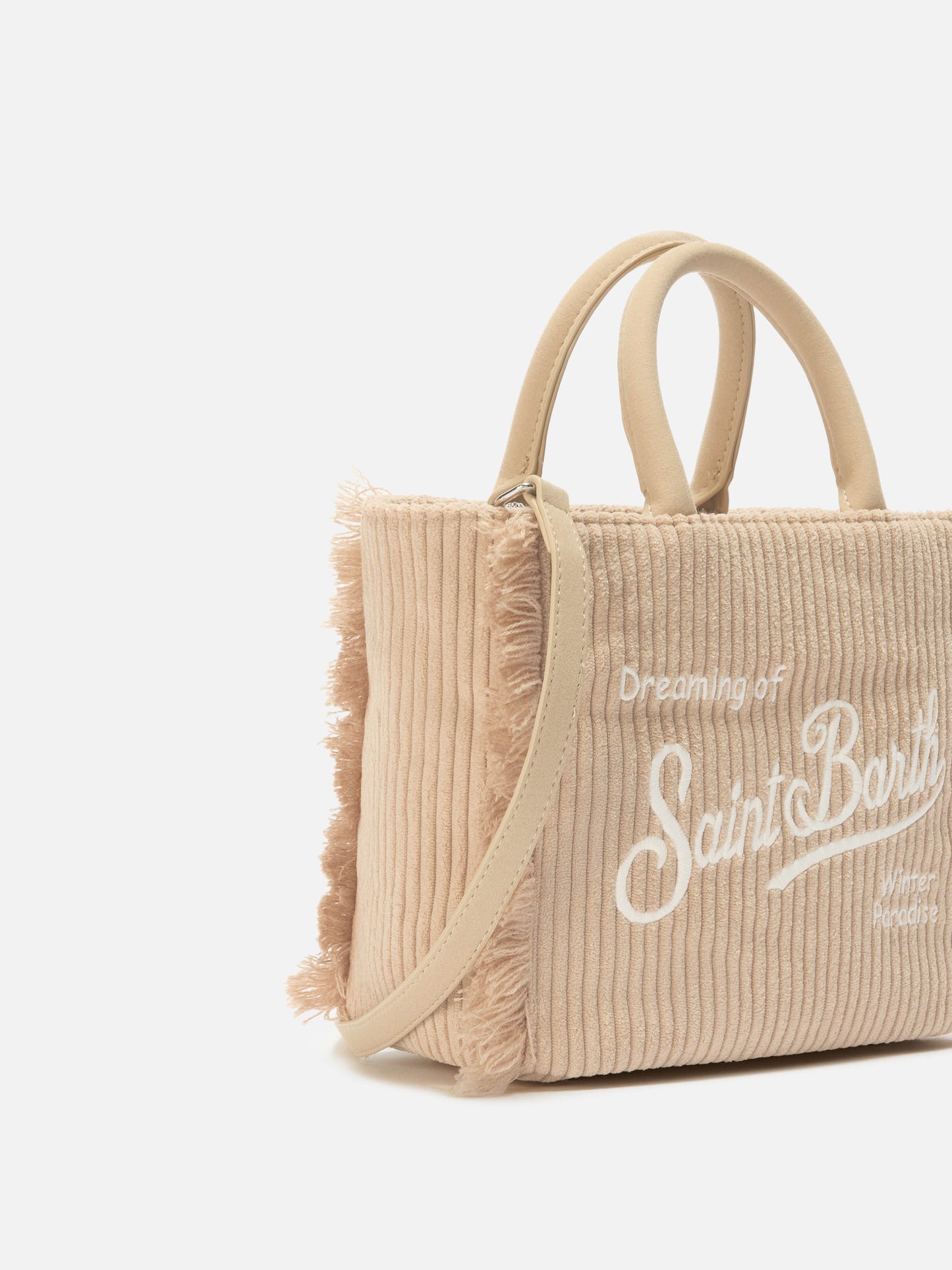 Vanity Mini Corduroy Handbag in beige corduroy velvet and faux suede