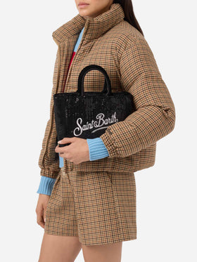 Vanity Mini Velvet Handbag in black velvet with sequins