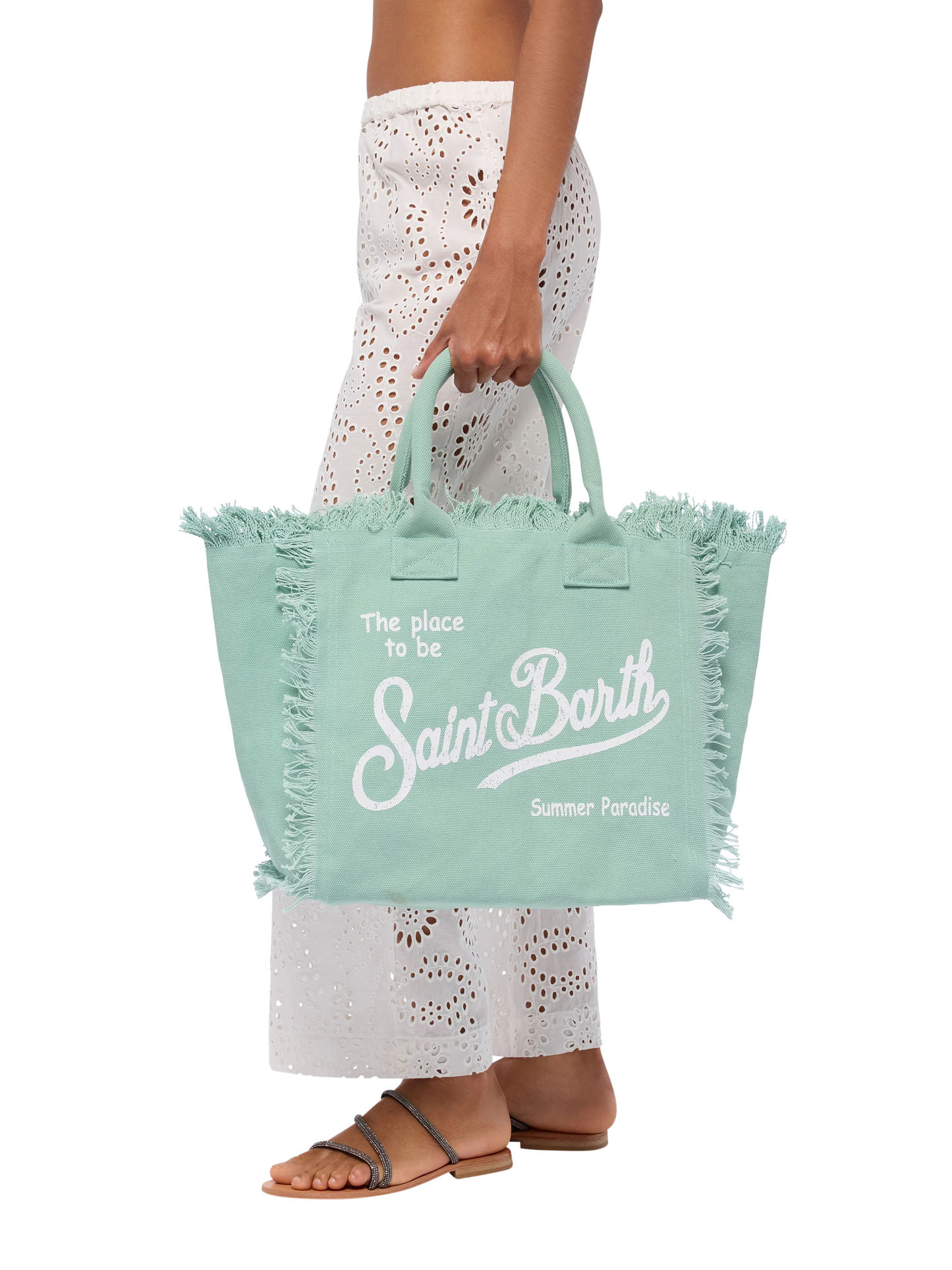 Sage green cotton canvas Vanity tote bag - MC2 Saint Barth