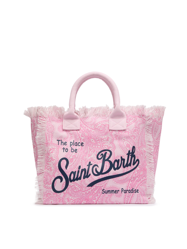Pink cotton canvas Vanity tote bag with paisley print - MC2 Saint Barth