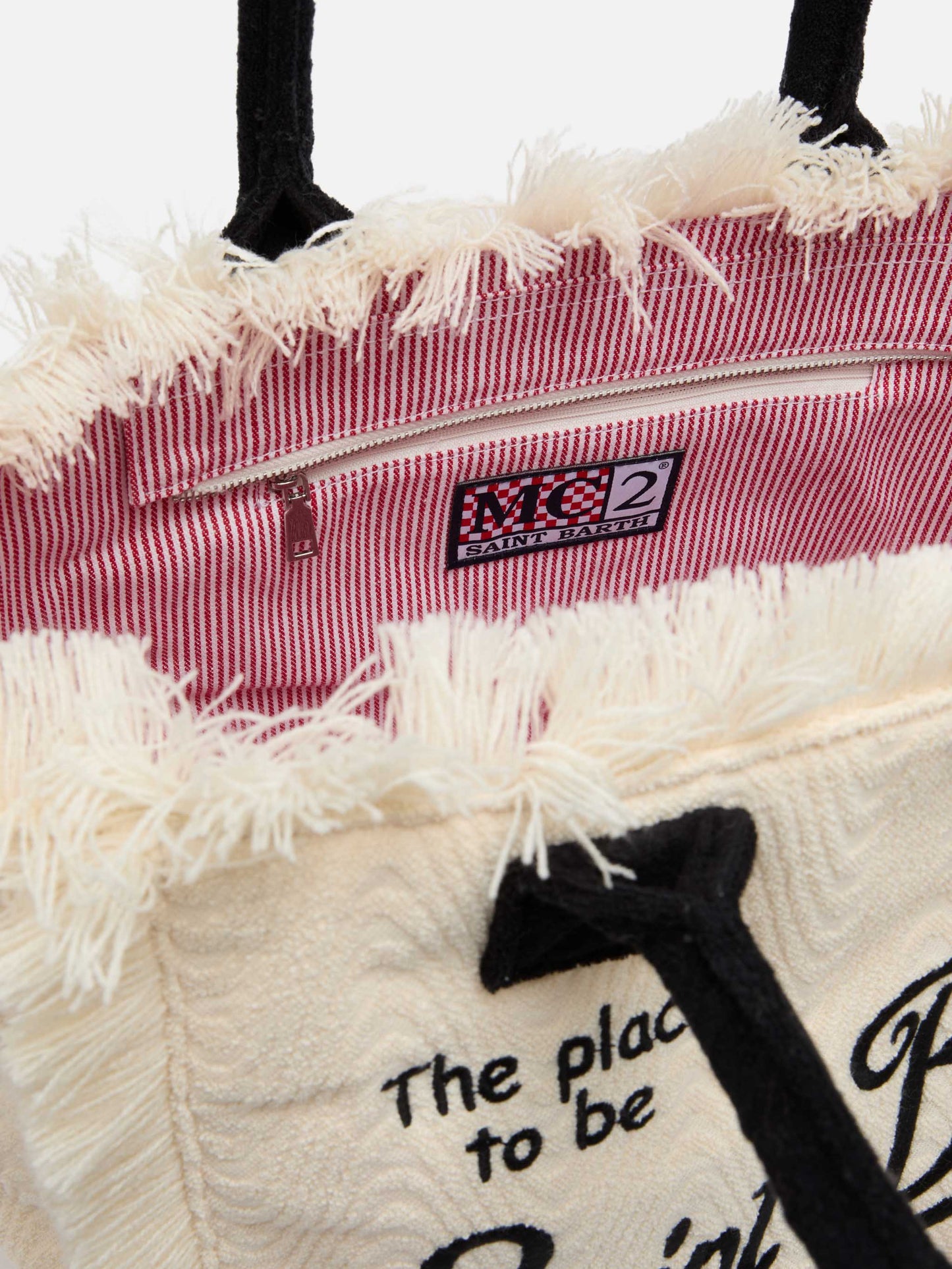 Off-white terry embossed Vanity Sponge tote bag with black details - MC2 Saint Barth