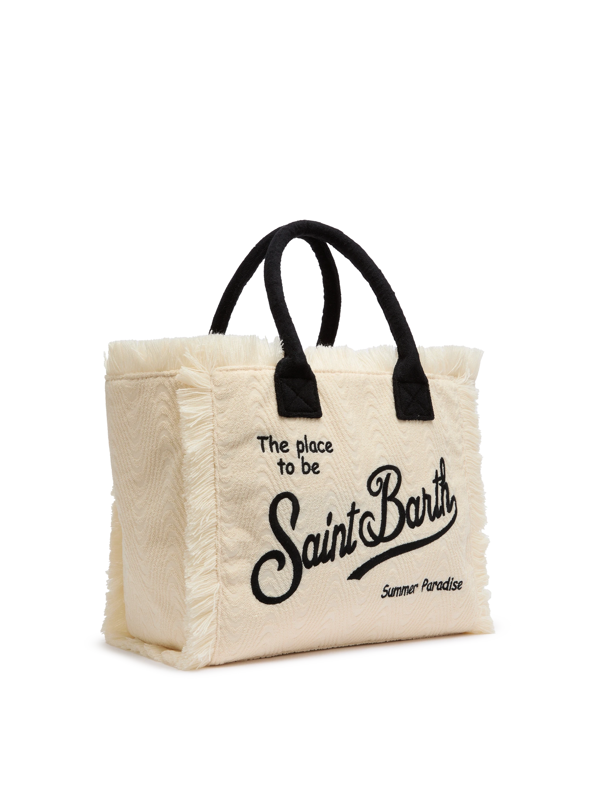 Off-white terry embossed Vanity Sponge tote bag with black details - MC2 Saint Barth