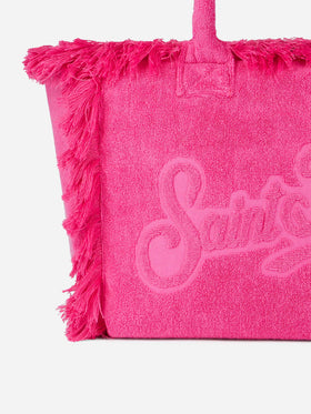 Borsa a spalla Vanity Terry fucsia con logo in bassorilievo