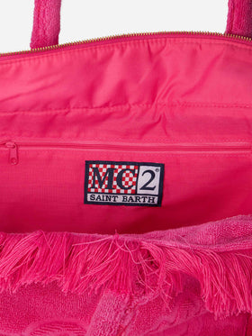 Borsa a spalla Vanity Terry fucsia con logo in bassorilievo