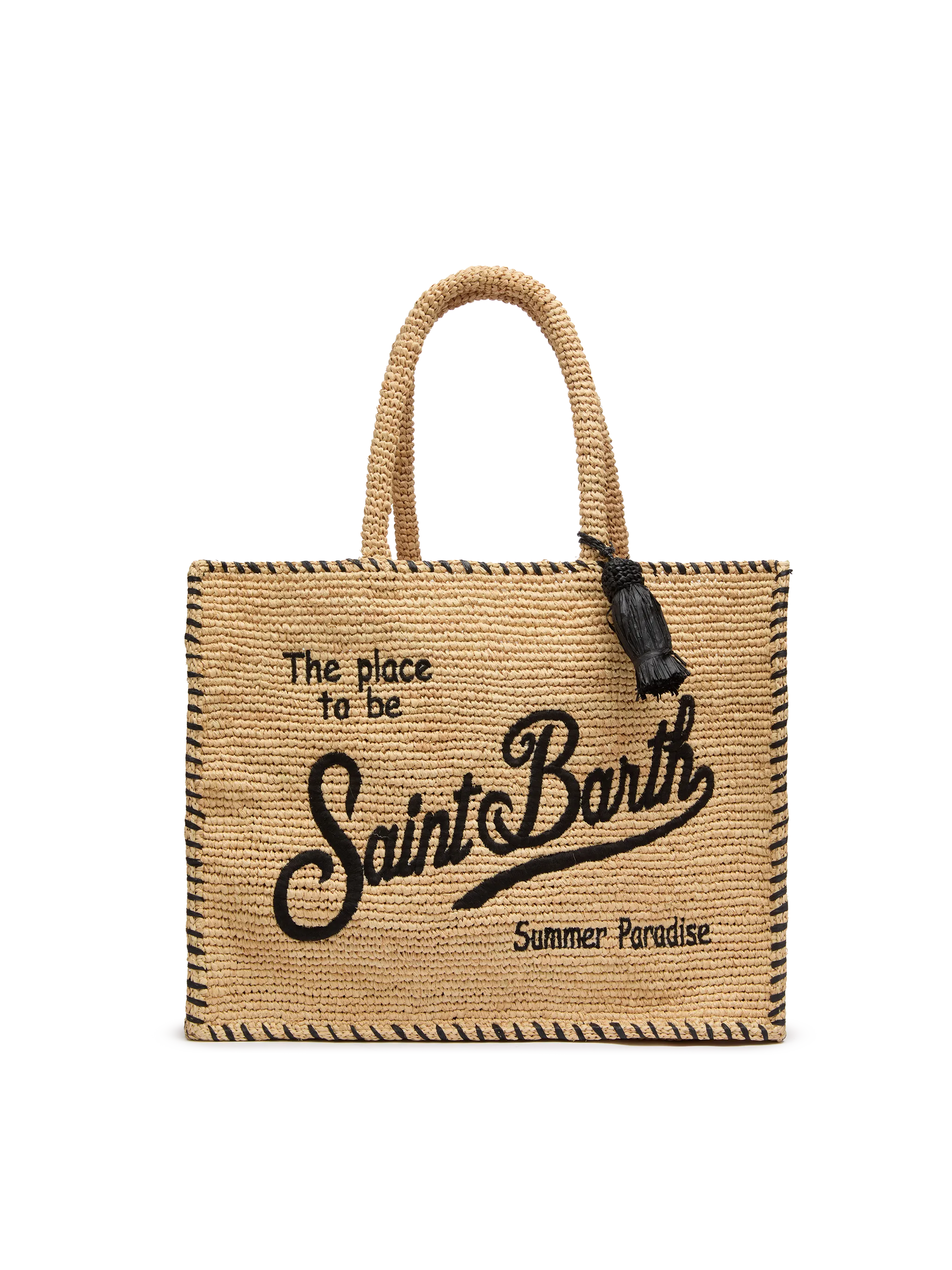 Natural beige Vanity Raffia shoulder bag with black trim - MC2 Saint Barth