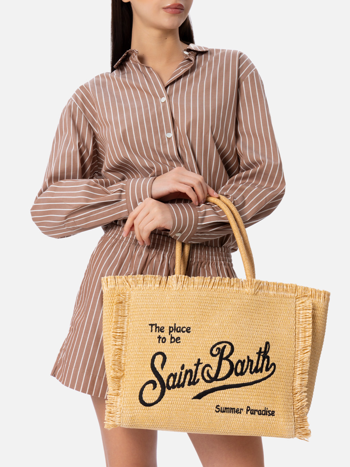 Beige straw effect Vanity tote bag - MC2 Saint Barth