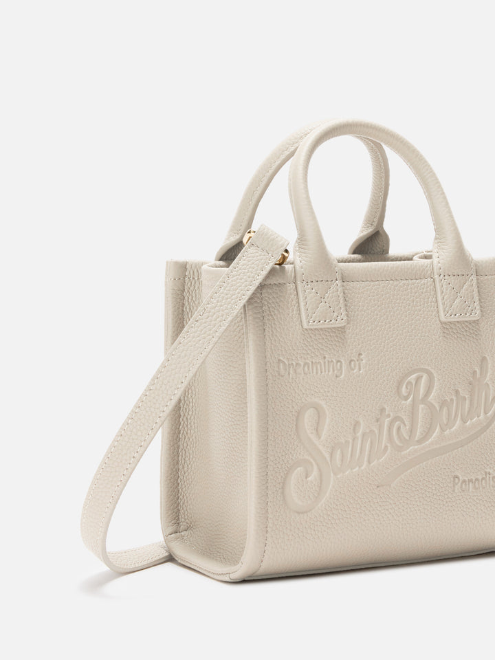 Borsa a spalla Vanity Bag Mini in pelle martellata bianca