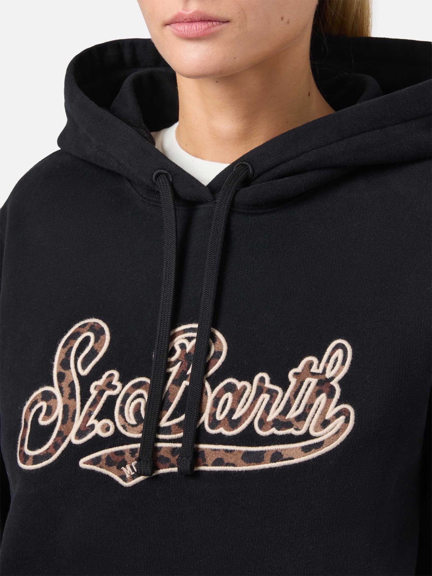 Felpa Virginia in cotone nero con ricamo animalier St. Barth
