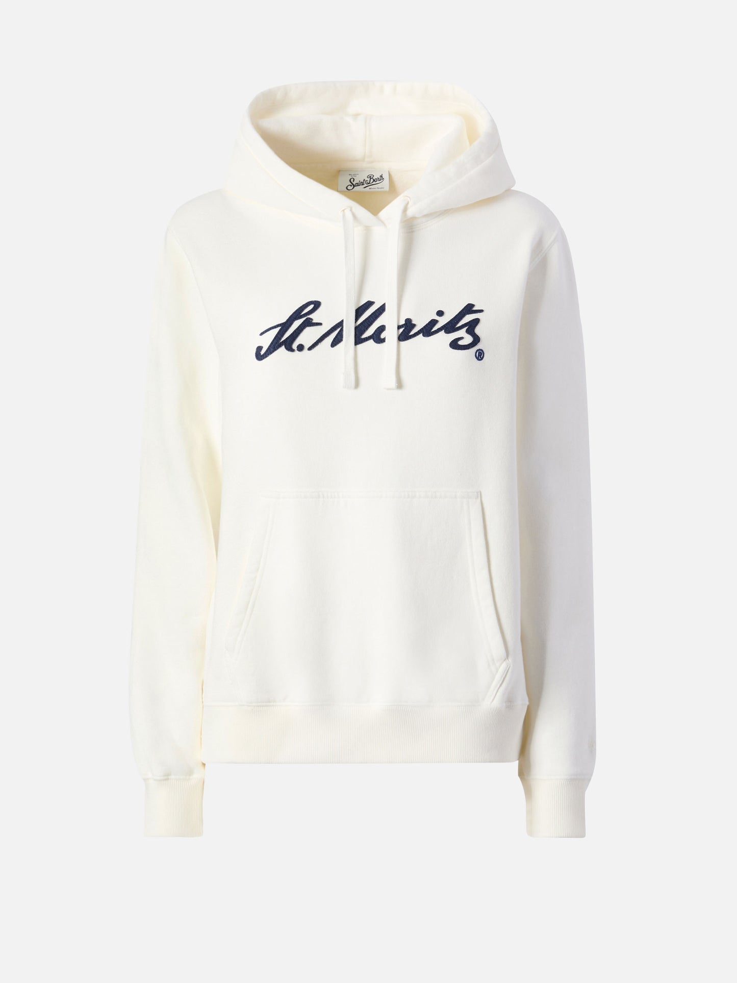 Virginia cotton hoodie in white with St. Moritz embroidery | ST. MORITZ SPECIAL EDITION