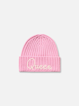 Woman pink ribbed hat Wengen with Queen embroidery - MC2 Saint Barth