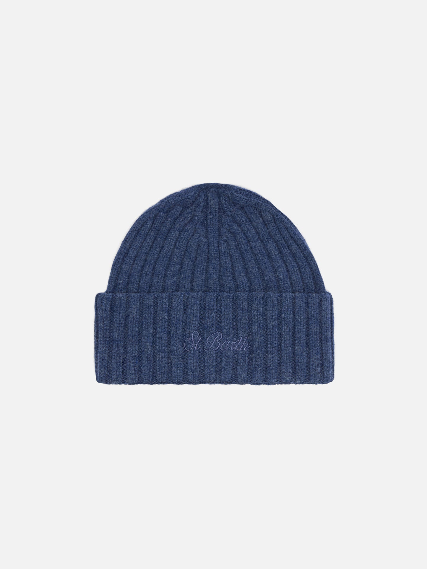Wengen beanie in denim blue with St. Barth embroidery on the turn-up