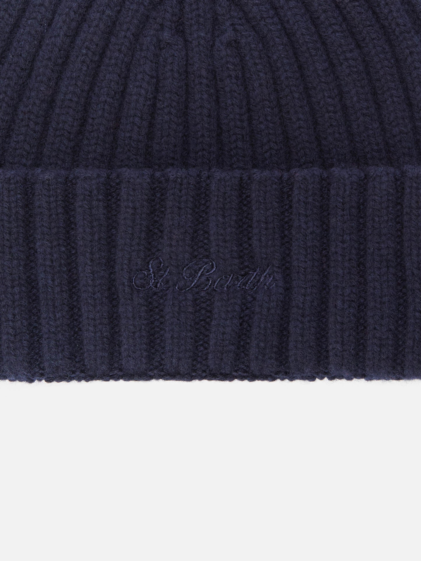 Wengen beanie in navy blue wool with St. Barth embroidery on the turn-up