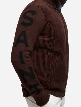 Brown padded jacket Whistler with knitted sleeves - MC2 Saint Barth