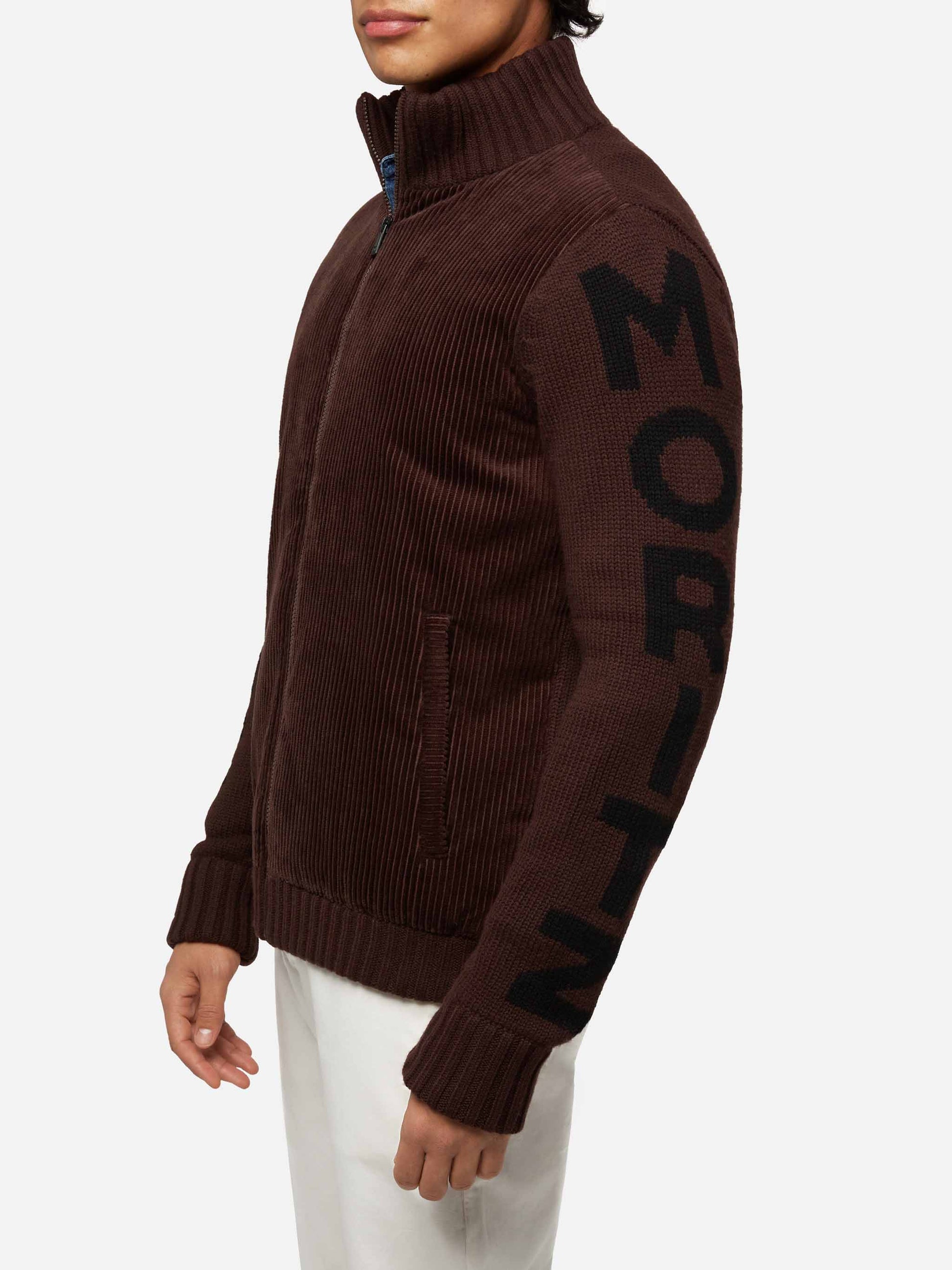 Brown padded jacket Whistler with knitted sleeves - MC2 Saint Barth