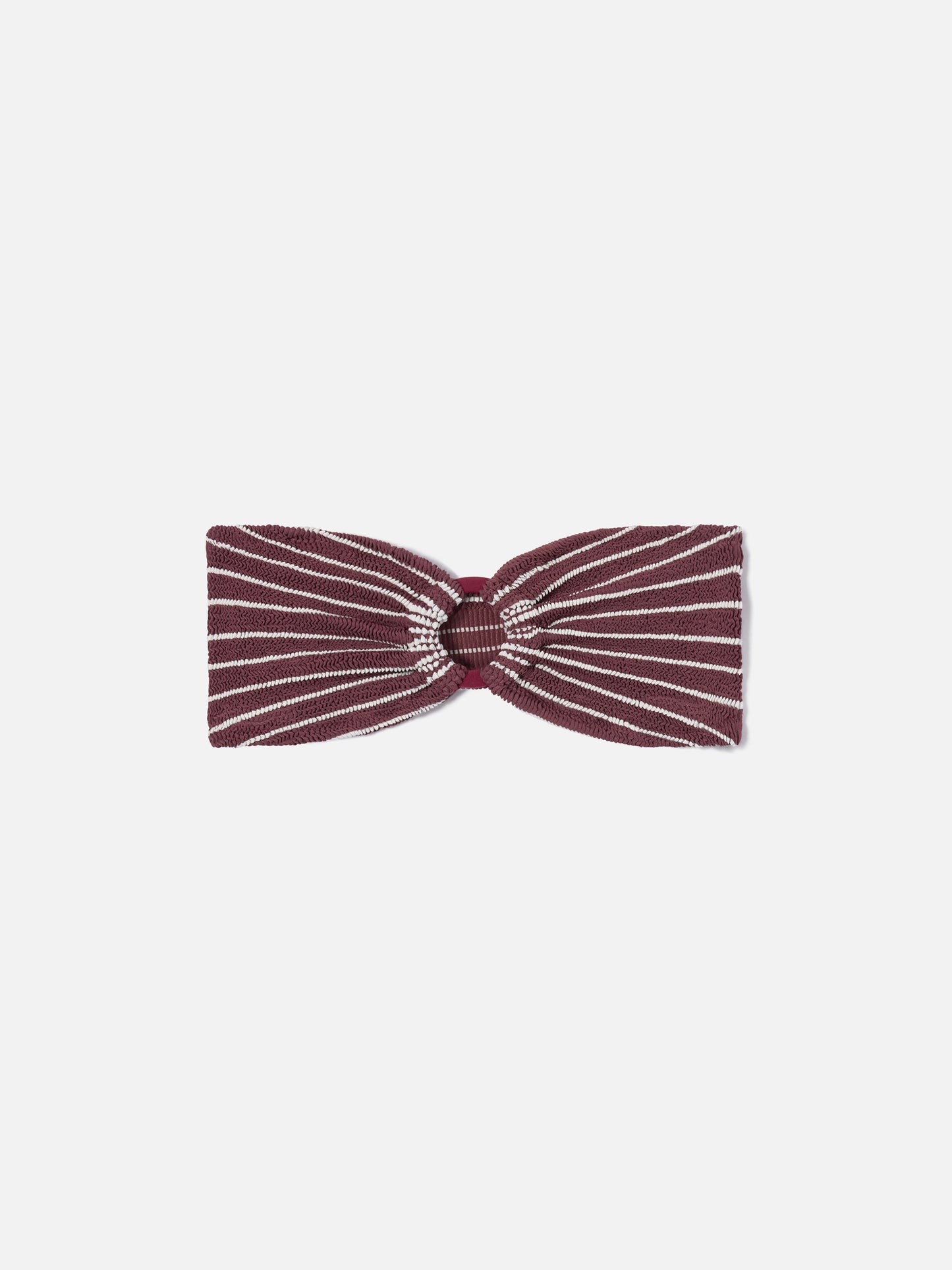 Top bikini Yulia a fascia in tessuto crinkle a righe bordeaux
