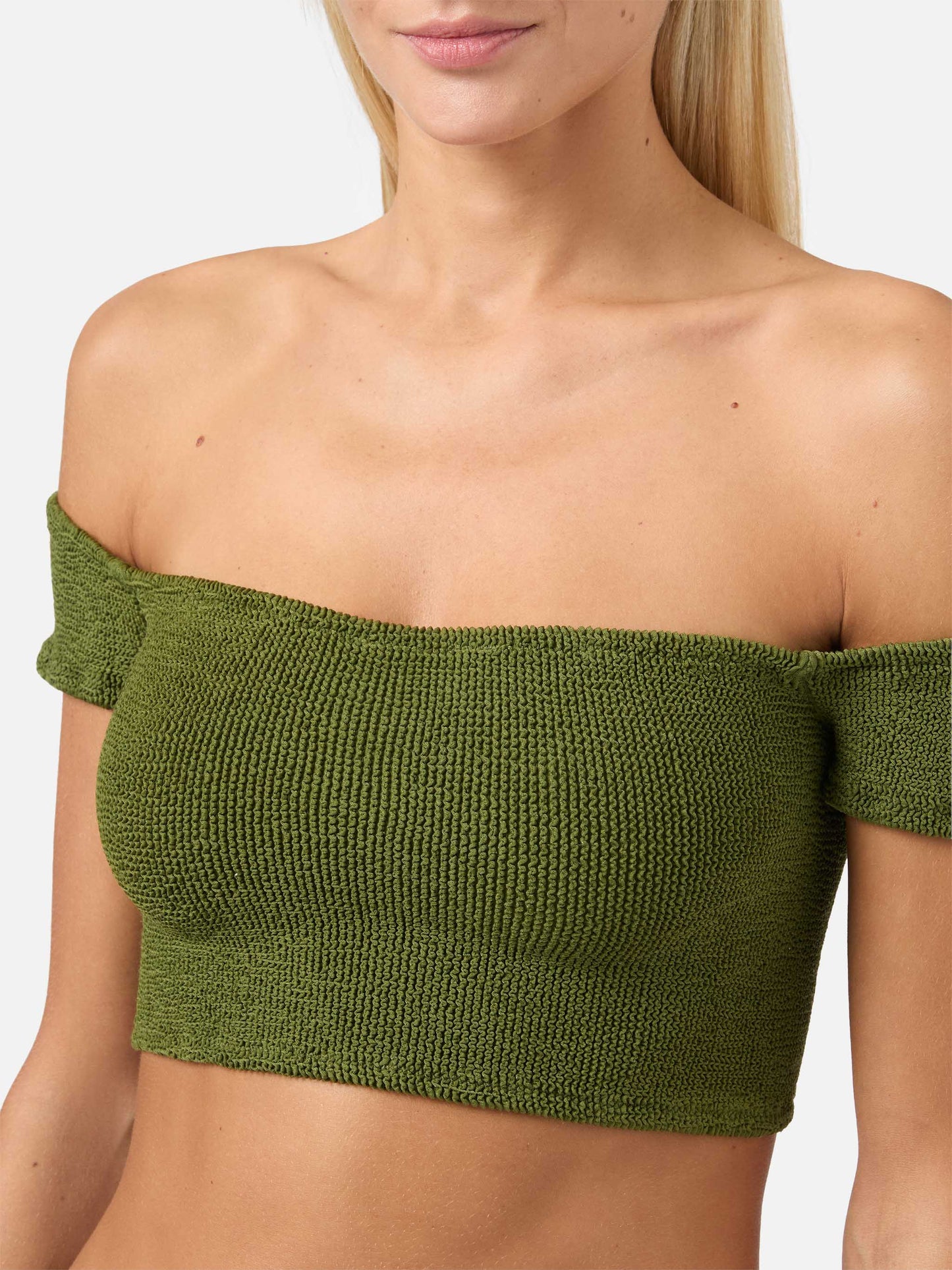 Bikini Zena Marielle con spallina larga in crinkle verde militare