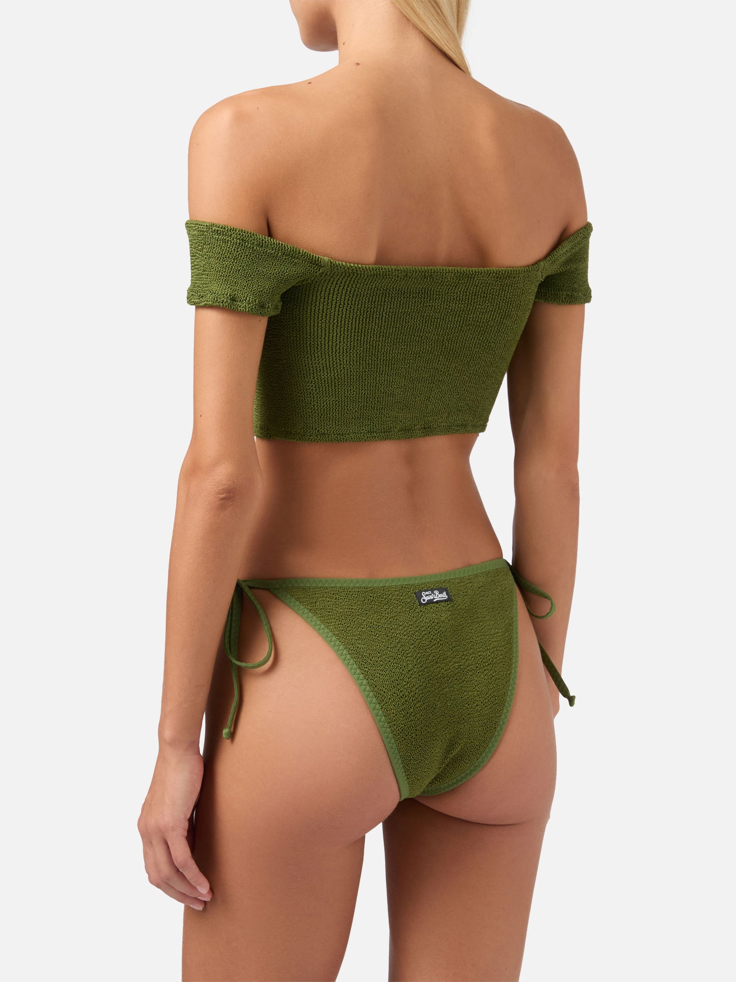 Bikini Zena Marielle con spallina larga in crinkle verde militare