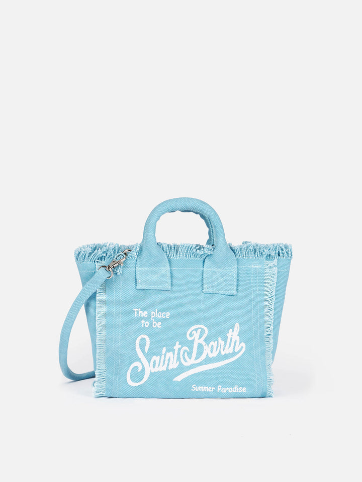 Borsa Mini Vanity in canvas di cotone azzurro