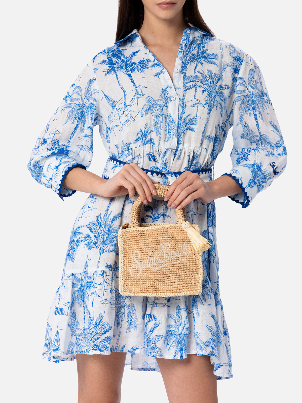 Beige Mini Vanity Raffia bag with Saint Barth embroidery - MC2 Saint Barth