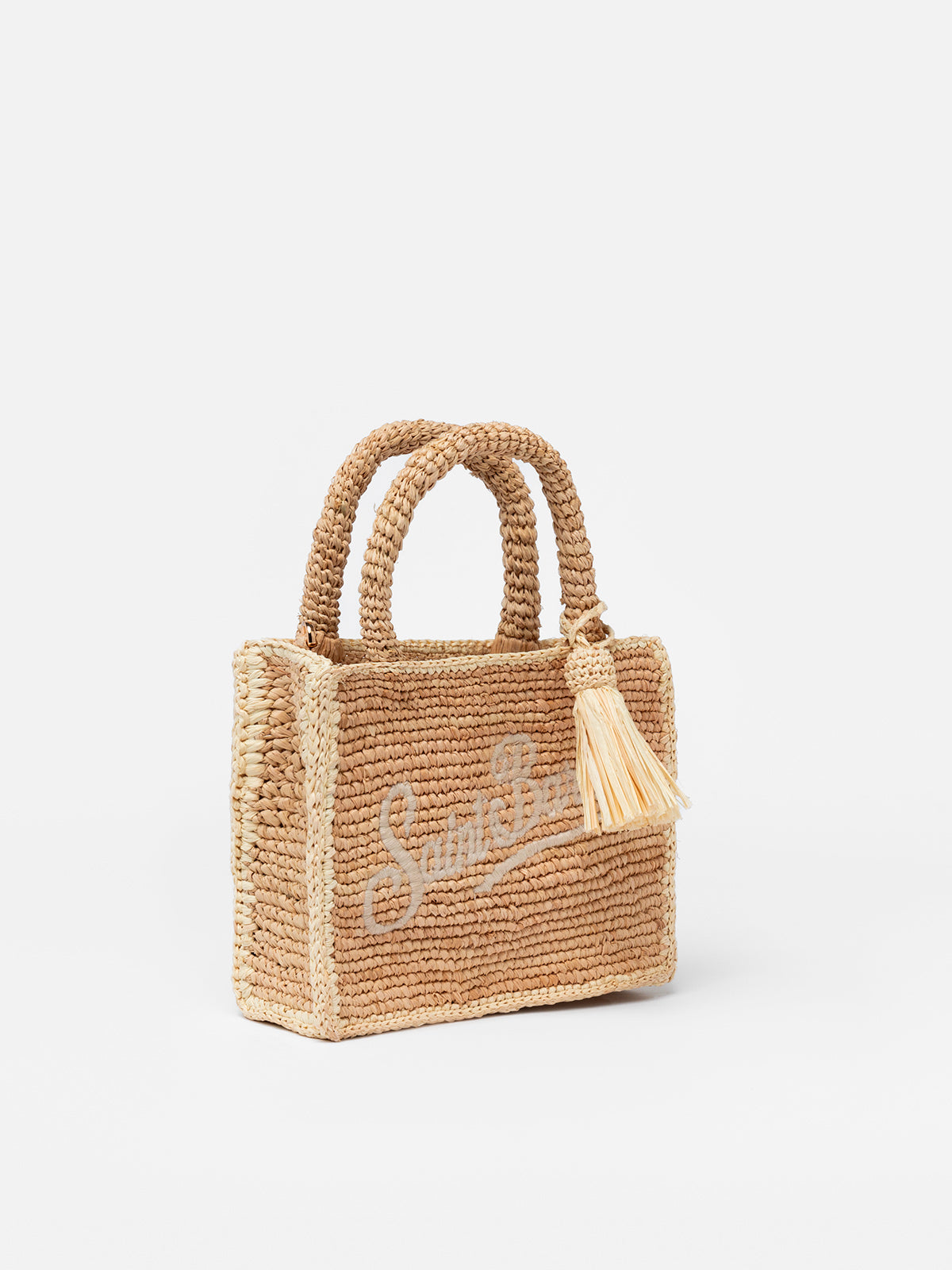 Beige Mini Vanity Raffia bag with Saint Barth embroidery - MC2 Saint Barth