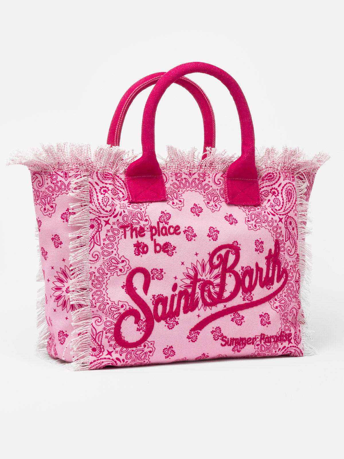 Borsa tote Vanity in tela di cotone rosa con motivo bandana